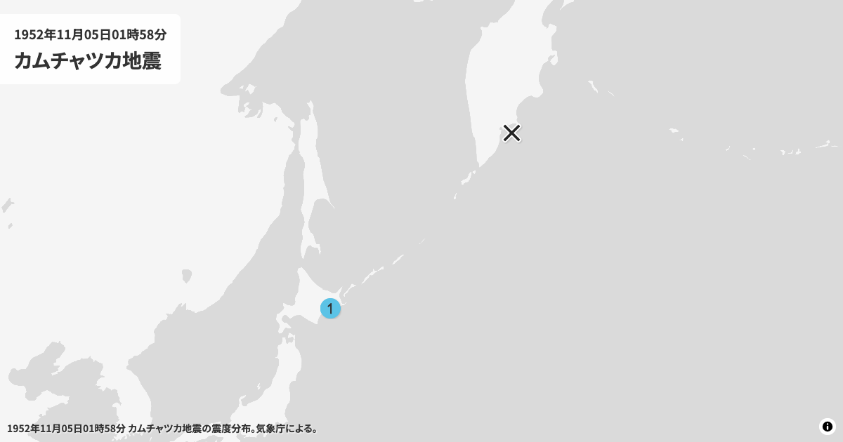 1952年カムチャツカ地震の震度分布